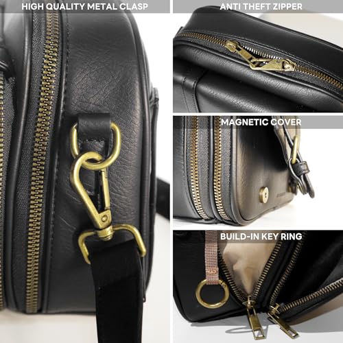 Women‘s Anti Theft RFID Blocking Small Vegan Leather Crossbody Bag Travel Purse With Built In Wallet Messenger Bag - color: Black