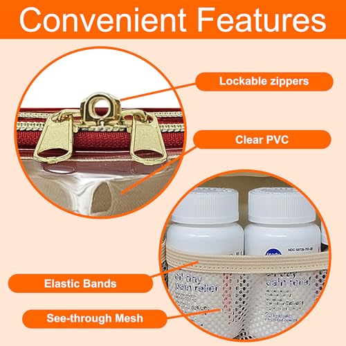 Large Travel Pill Bottle Organizer, Clear Medicine Bag, 2 Zipper Compartments with Divider and Mesh Pockets, Easy View of Medications, Medical Supplies, and Toiletries, PVC - Red - color: - Pvc Red, size: L (Pack of 1)
