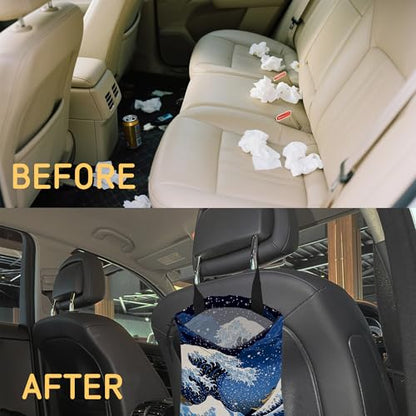 Great Sea Wave Car Garbage Bag, Small Car Trash Bag Hanging Back of Seat,Drawstring Car Trash Bag with Adjustable Buckle,Car Accessories for Camping Travelling - color: Great Sea Wave