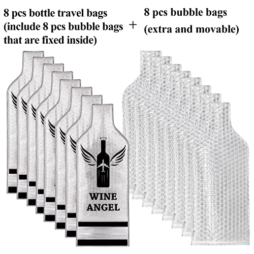 [UPGRADED PROTECTION] 8 Set (16 pcs) Reusable Wine Bags for Travel, Wine Travel Protector, Bottle Travel Sleeve Case For Airplane, Car, Cruise, TRIPLE Protection Luggage Leakproof Safety Impact Resist - size: 8 Set