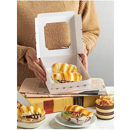 20 Pack Bakery Boxes with Window Small 6x6x2 inch for Cookie, Candy, Pastry, Brownie, Chiffon Cake, Tart, Pie, Waffle (White-Flora) - color: White-Flora