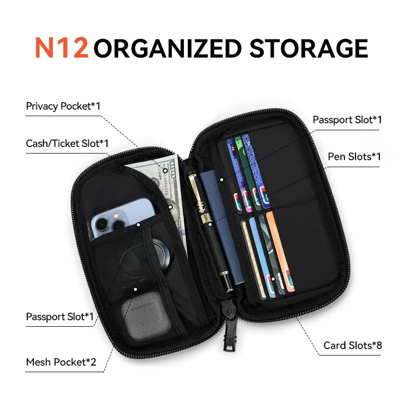 Reeyee N12 passport holder for travel family, Passport Wallet Women Men,Travel Document Organizer with Wrist Strap,840d cordura,cash wallet,RFID Blocking Travel Document Case,Cover Case Waterproof Bag