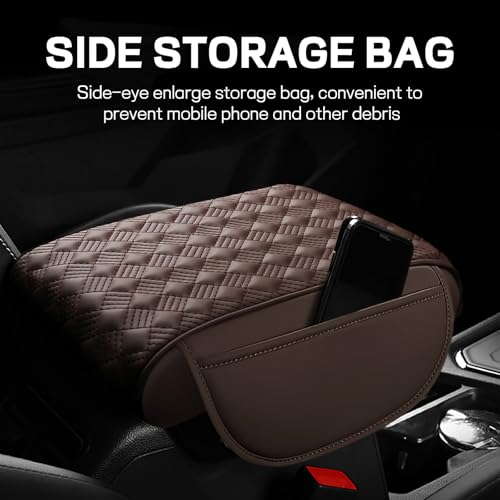 Car Armrest Cushion, 12.2"×8.3" Leather Auto Memory Foam Center Console Pad with Storage Pocket, Waterproof & Anti-Scratch Elbow Pillow Armrest Seat Box Protector, Universal Fit (Coffee) - color: Coffee