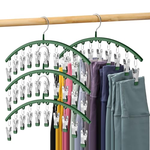 Legging Organizer for Closet, Metal Yoga Pants Hangers 4 Pack w/10 Clips Holds 40 Leggings, Space Saving Hanging Closet Organizer w/Rubber Coated Closet Organizers and Storage, Green - color: Green, size: 4 Pack