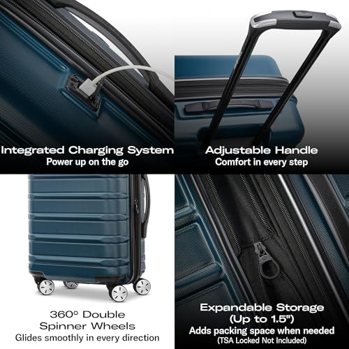 Omni 2 Airline Approved Carry-On Luggage – Stress-Free Size Meets 22x14x9" Requirements – For Fast Trips & Avoiding Baggage Fees – Dual 360° Spinner Wheels, USB Power Hub, Expands 1.5” – Nova Teal - color: Nova Teal, size: Carry-on Spinner