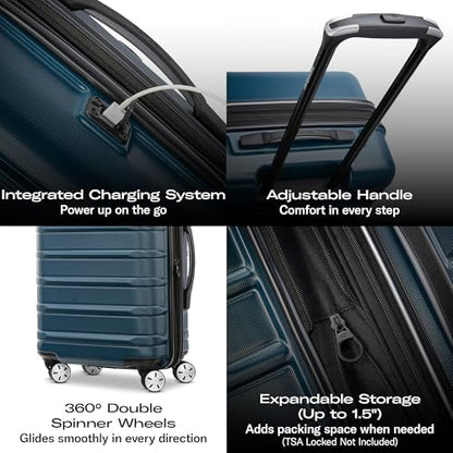Omni 2 Airline Approved Carry-On Luggage – Stress-Free Size Meets 22x14x9" Requirements – For Fast Trips & Avoiding Baggage Fees – Dual 360° Spinner Wheels, USB Power Hub, Expands 1.5” – Nova Teal - color: Nova Teal, size: Carry-on Spinner