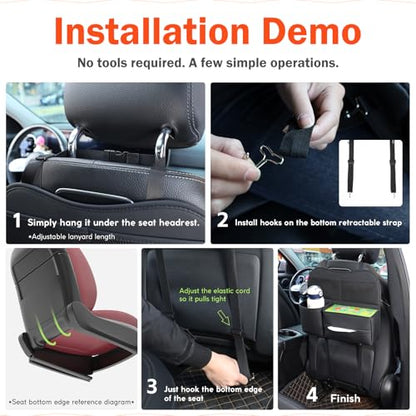 Leather Car Seat Back Organizer with Tissue Holder, Water Bottle Holder, Phone Holder for Road Trips. (Black) - color: Black