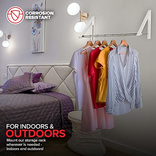 Double Foldable Clothing Rack w/Extension Rod, Wall-Mounted Retractable Clothes Hanger for Laundry Dryer Room, Hanging Drying Rod, Small Collapsible Folding Garment Racks, Dorm Accessories (White) - color: White