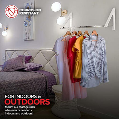 Double Foldable Clothing Rack w/Extension Rod, Wall-Mounted Retractable Clothes Hanger for Laundry Dryer Room, Hanging Drying Rod, Small Collapsible Folding Garment Racks, Dorm Accessories (White) - color: White