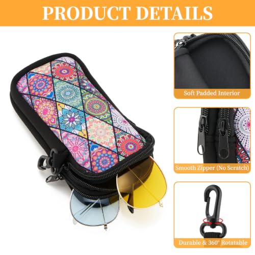 WOZEAH Double Eyeglass Case with 2 Compartments, Travel Eyewear Organizer for Two Pairs of Glasses - color: Rhombic Mandala