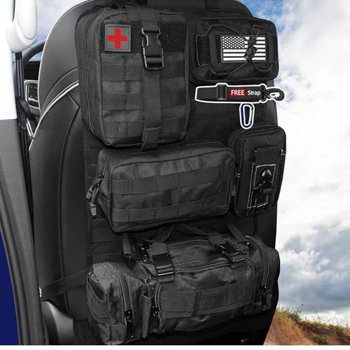 6 Pack Tactical Molle Automotive Seat Back Organizer Tactical Vehicle Panel Organizer with 5 Detachable Molle Pouch for Car Truck Ford Jeep Vehicle,US Flag Patch For Man (5 Pouches) - style: 6 Pack
