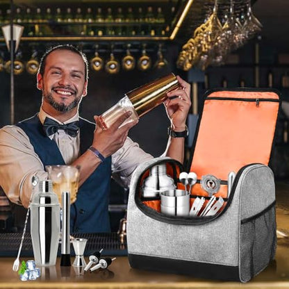 Portable Bartender Bag with Handle - Professional Bar Tool Organizer for Travel | Carrying Case for Cocktail Shaker, Mixing Tools, Accessories | Home, Outdoor, Patio Party Essential(BAG ONLY)
