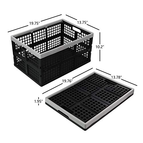 Vababa 42 L Plastic Stackable Collapsible Storage Crate, 3-Pack Stacking Folding Storage Basket - size: 42 L