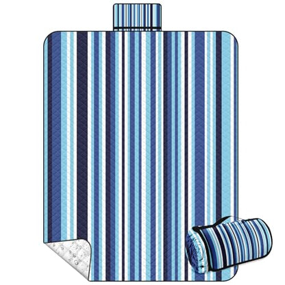 Waterproof Picnic Outdoor Blanket, 79" x 59" Sandproof Foldable Large Picnic Blanket for Beach, Camping, Park, Travel, Concert, Great Gift for Families and Couples (Blue Stripe) - color: Blue Vertical Stripe