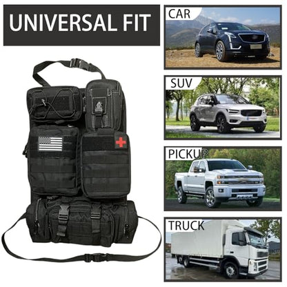 6 Pack Tactical Molle Car Seat Back Organizer Tactical Vehicle Panel with 5 Detachable Molle Pouch for Car Truck Ford Jeep Vehicle,US Patch Automotive Organizer For Man (5 Pouches) - style: 5 Pouches