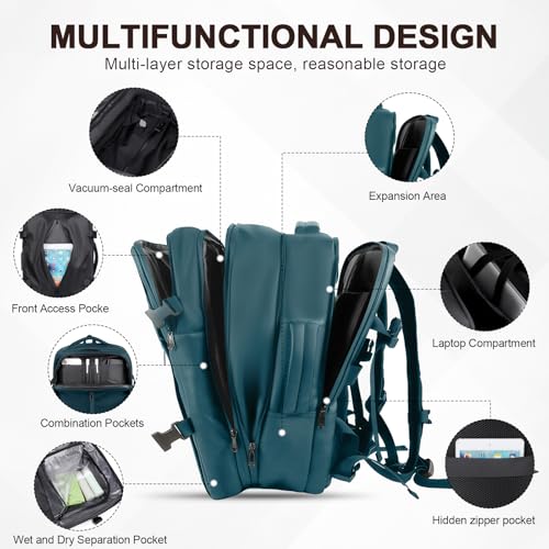 Vacuum Seal Backpack Travel with Pump, Expandable Vacuum Backpack with Air Compression System, Airback Vacpack TSA Lock Water Resistant Carry-On Luggage (Blue) - color: Blue