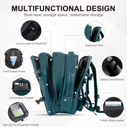 Vacuum Seal Backpack Travel with Pump, Expandable Vacuum Backpack with Air Compression System, Airback Vacpack TSA Lock Water Resistant Carry-On Luggage (Blue) - color: Blue