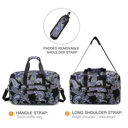 F.FETIVIN Weekender Bag Carry On Travel Duffle Bag Medium Overnight Bag for Women(Black Paisley) - color: 11-Black Paisley