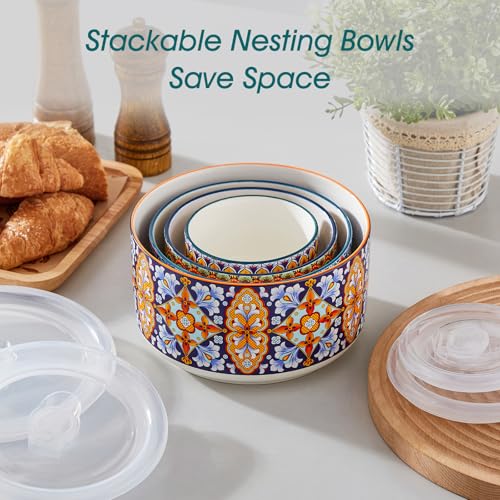vancasso Serving Bowls with Lids Set of 4, Ceramic Nesting Mixing Bowls for Food Storage, Prep and Stackable, Dishwasher & Microwave Safe Gift Set, 60/36/20/10 OZ, Series SIMI - size: 60/36/20/10 OZ (Set of 4)