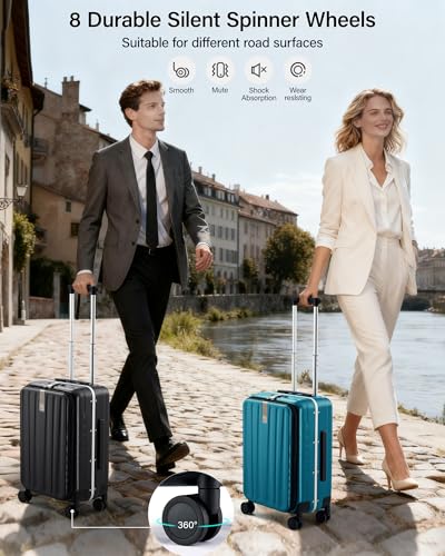 Hanke 26 Inch Large Luggage Hard Shell Top Opening Aluminum Frame Hardside Suitcase with Spinner Wheels, Checked Luggage for Men & Women Travel, Caribbean Blue - color: Caribbean Blue, size: 26 Inch