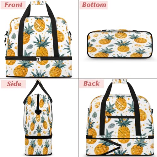 Travel Duffel Bag Pineapples Theme Weekender Bag with Shoe Compartment Foldable Overnight Bags for Travel Sports Lightweight Gym Bags for Men Women - color: Pineapples Theme