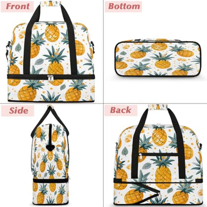 Travel Duffel Bag Pineapples Theme Weekender Bag with Shoe Compartment Foldable Overnight Bags for Travel Sports Lightweight Gym Bags for Men Women - color: Pineapples Theme