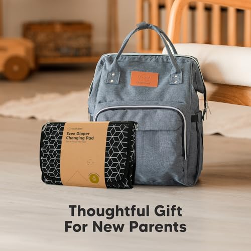 KeaBabies Portable Diaper Changing Pad, Travel, Car - Large Waterproof Baby Changing Mat, Wipeable, Padded, On The Go Travel Diaper Clutch Bag, Easy to Use Pockets for Newborn Essentials (Black Geo) - color: Black Geo