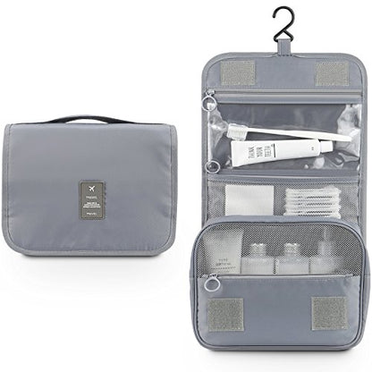 Mossio Hanging Toiletry Bag - Large Cosmetic Makeup Travel Organizer for Men & Women with Sturdy Hook - color: Grey