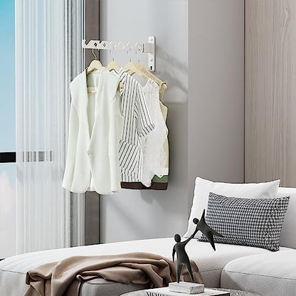 Wall Mounted Clothes Drying Rack, Wall Clothes Hanger Foldable, Laundry Hanger Hook for Bathroom, Wall Clothes Rack Indoor, Perfect for Small Spaces, White - color: White