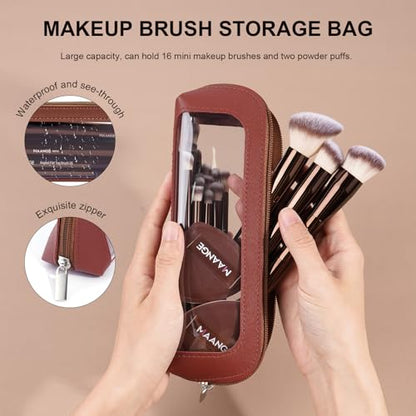 MAANGE Makeup Brush Set 19 PCS Travel Makeup Brushes Eyeshaowder Powder Concealers Foundation Professional Make Up Brush Set with Case (Coffee) - color: Coffee
