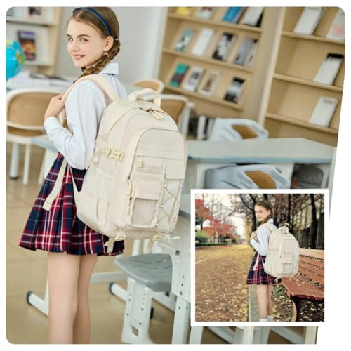 Laptop Backpack For Teen Boys Girls Durable Bookbag Middle High School Bag Women Men Waterproof Travel Daypack (4Beige) - color: Off-white