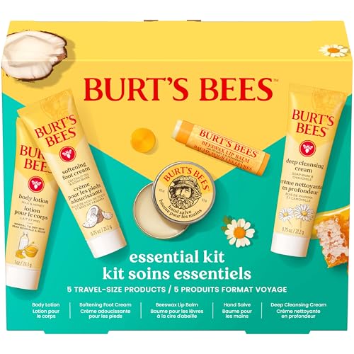 Burt's Bees Mothers Day Gifts Ideas - Essentials Everyday Set, 5 Travel Size Products - Deep Cleansing Cream, Hand Salve, Body Lotion, Foot Cream and Original Lip Balm - style: Everyday Essentials Set- New