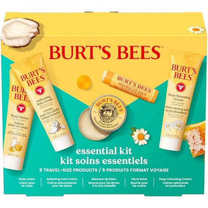 Burt's Bees Mothers Day Gifts Ideas - Essentials Everyday Set, 5 Travel Size Products - Deep Cleansing Cream, Hand Salve, Body Lotion, Foot Cream and Original Lip Balm - style: Everyday Essentials Set- New