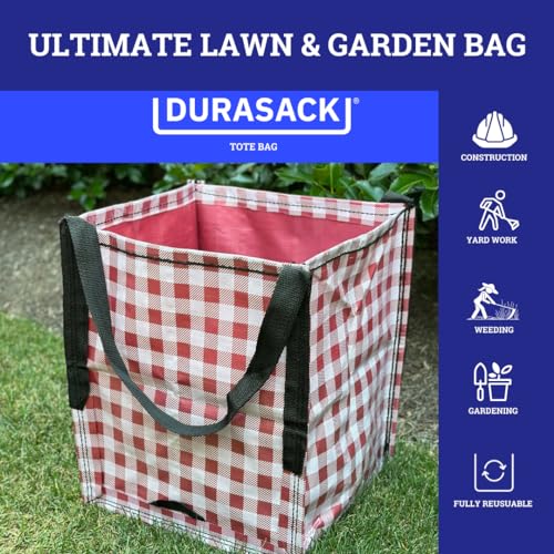 DURASACK Heavy Duty Storage Tote Bag 22-Gallon Rugged Woven Polypropylene Moving Bag, Reusable Self-Standing Design, Holds up to 500 Pounds, Pack of 4, Gingham Red - color: Gingham Red, size: Pack of 4