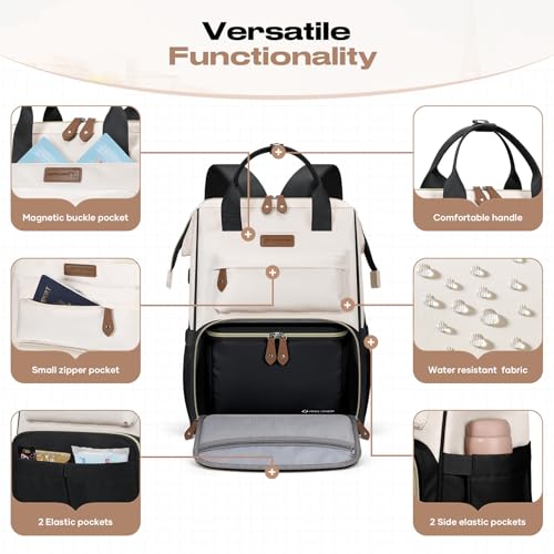 Maelstrom Travel Backpack for Women Men,Laptop Backpack Fits 15.6-17.3 Inch Laptop, Nurse/Work Bag with Insulated Lunch Box (Black-beige) - color: Black-beige
