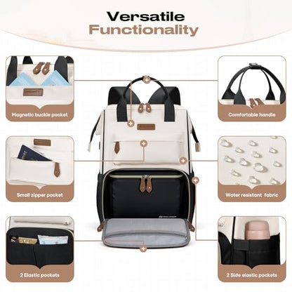 Maelstrom Travel Backpack for Women Men,Laptop Backpack Fits 15.6-17.3 Inch Laptop, Nurse/Work Bag with Insulated Lunch Box (Black-beige) - color: Black-beige