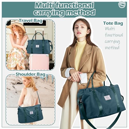 Small Gym Duffle Bag for Women, Mini Cute Weekender Handbag Carry on Travel Bag for Airplane, Water Resistant Sports Yoga Tote Bag with Dry Wet Separated Pocket - color: X-Peacock Blue