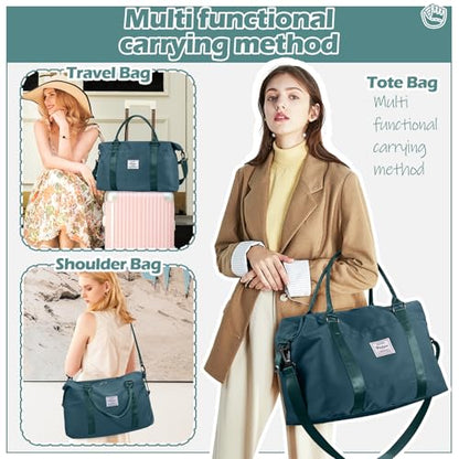 Small Gym Duffle Bag for Women, Mini Cute Weekender Handbag Carry on Travel Bag for Airplane, Water Resistant Sports Yoga Tote Bag with Dry Wet Separated Pocket - color: X-Peacock Blue