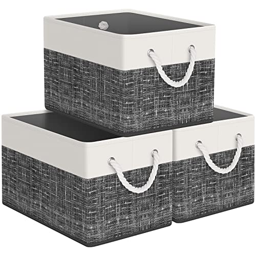 StorageTastic Storage Bin,Collapsible Storage Basket For Organizing,Large Storage Boxes With Rope Handles,Storage Containers,White & Black,3 Pack - color: Black, size: 15" X 10" X 9.5" (3 Pack)