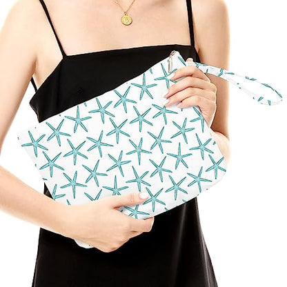 Fokongna Travel Makeup Bag - Wet Dry Bag for Swimsuit, Beach Pool Diapers, Dirty Yoga Gym Clothes - Zipper Pouch for Women, Sister, Friends - Ocean Sea Shells Beach Starfish - color: Starfish 06