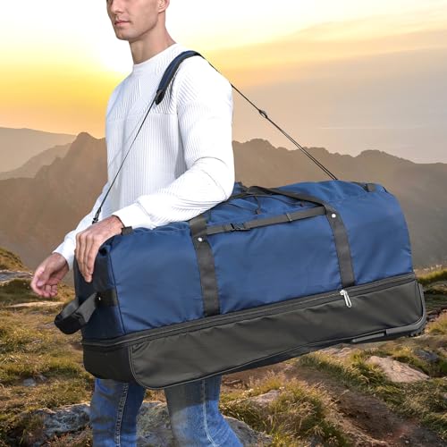 32" Soft-Sided Foldable Wheeled Duffle Bag, 110L Expandable 140L Rolling Travel Bag with Matching Storage Pouch, Updated Navy - color: Navy