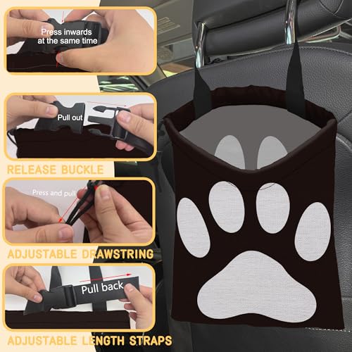 Dog Paw Car Garbage Bag, Small Car Trash Bag with Drawstring Closure and Adjustable Buckle for Car Back Seat, SUVs, Camping, Road Trips - color: Dog Paw