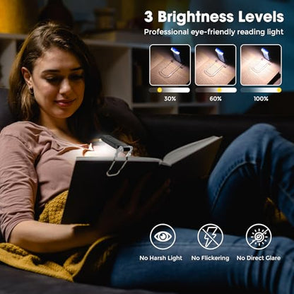 VZZNN 12 Pack Reading Light,Rechargeable Book Light for Reading in Bed,Clip-On Book Lights with 3 Color Temperature,Bulk Gifts for Book Lovers Kids Adults（White） - color: White