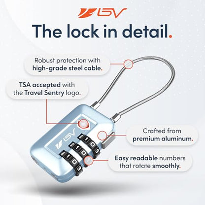 TSA Accepted Luggage Travel Lock, Set-Your-Own Combination Lock for School Gym Locker, Luggage Suitcase Baggage Locks, Filing Cabinets, Toolbox, Case Arctic Blue, 2 Pack (Limited Edition) - color: Arctic Blue, size: 2 Pack