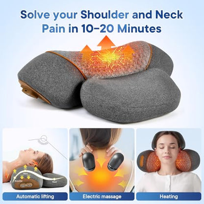 Upgraded Neck Massager Pillow, 3-in-1 Neck Massager, Traction Massage with Heat, Neck Pillow for Shoulder Pain, Deep Tissue Pain Relief,Rechargeable TheraPillow