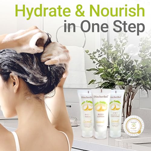 Hotel Amenities 200-Piece Travel Kit: Soap, Shampoo & Conditioner 2 in 1, Body Wash and Body Lotion Bulk Mini Kits for Toiletry Bags - Trial Size Bars & Sets