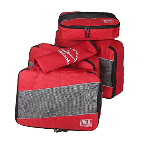 5 Set Packing Cubes for Travel Large Suitcase Luggage Organizer Bags Travel Accessories Vacation 4 Cubes 1 Laundry Pouch Bag - color: Red