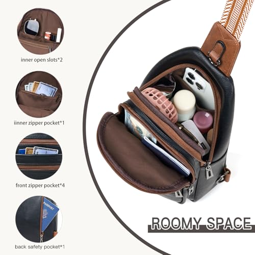 Leresas Sling Bag for Women Crossbody Fanny Cross Body Handbag Sling Purse Vegan Leather Trendy Gifts Travel Shoulder Bag Anti Theft Brown/Black - color: Brown/Black