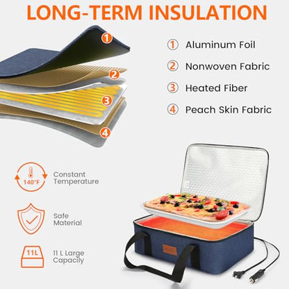 Food Warmer Electric Casserole Carrier - Large Heated Lunch Bag for Car Truck, 12V/24V/110V, Thermos for hot food for Potluck Cookouts Parties Picnic,Lasagna Lugger,Fits 9"x13" Baking Pan (Navy) - size: Navy