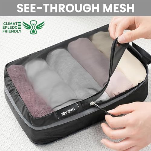 BAGAIL 6 Set Ultralight Compression Packing Cubes Packing Organizer for Travel Accessories Luggage Suitcase Backpack - color: Jet Black70D, style: Mesh Pattern